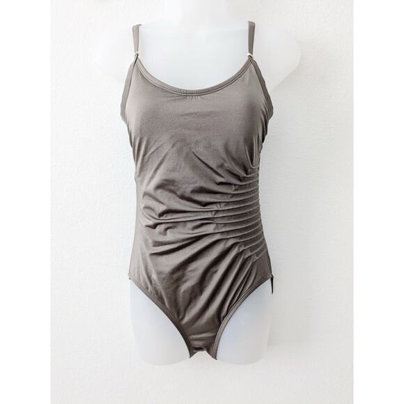 CALVIN KLEIN Starburst Solid One Piece Tank Swimsuit Metallic Bronze Sz 8 - Picture 4 of 10